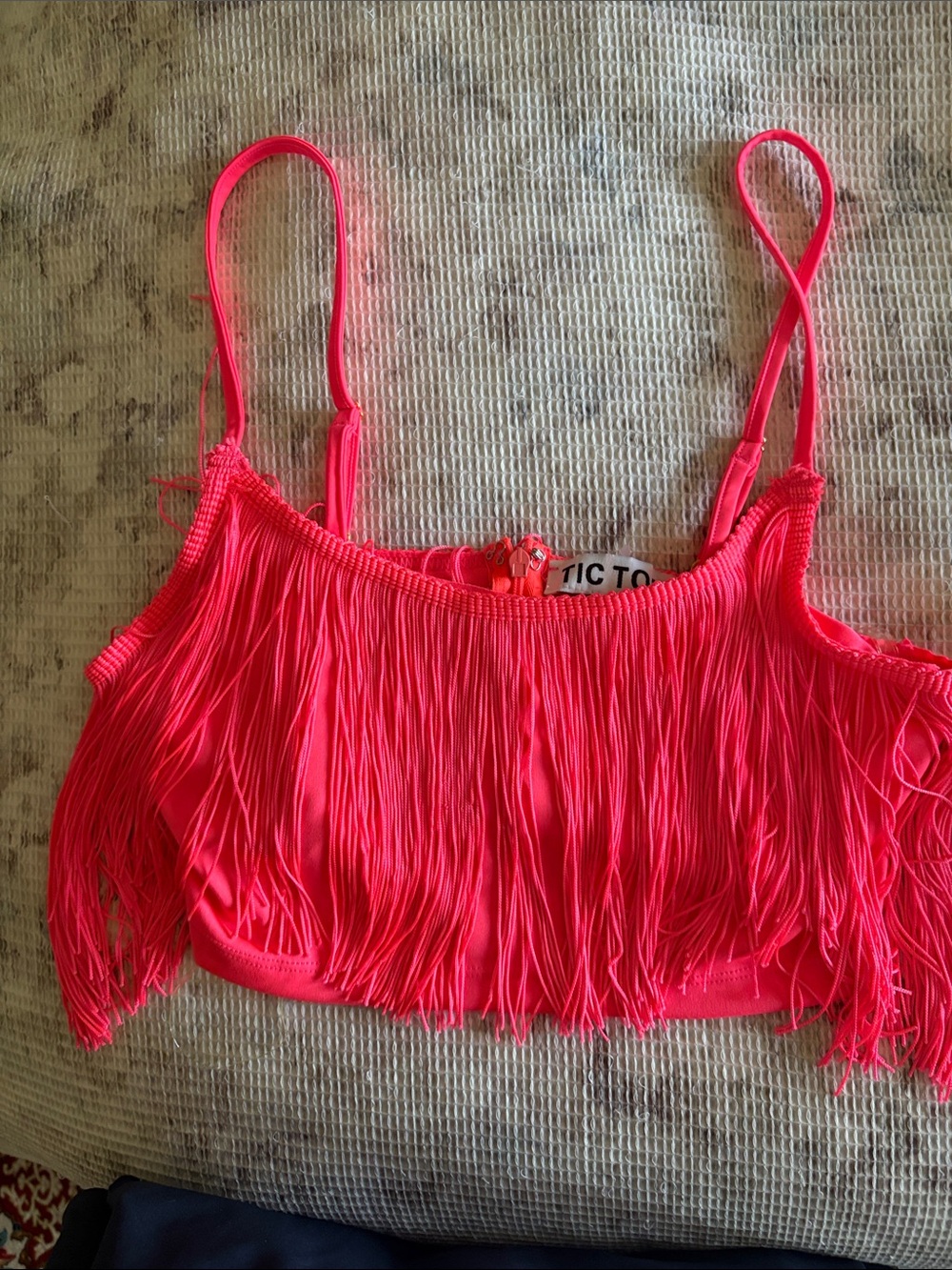 Neon Orange Fringe Crop Top - Women's